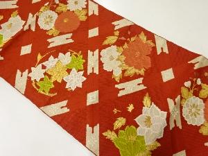 リサイクル　襷に菊・牡丹・楓模様織出し名古屋帯